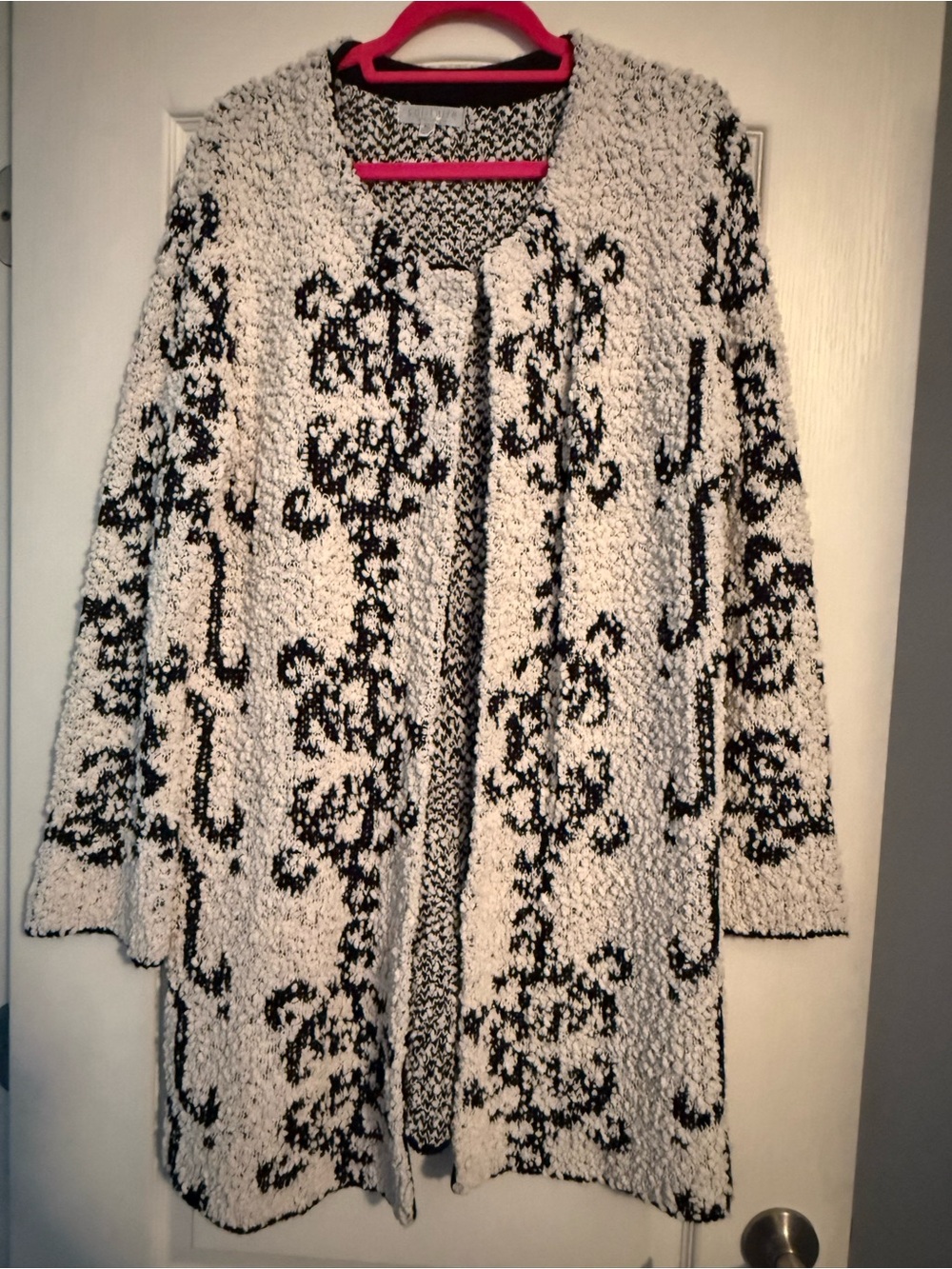 ANTHROPOLOGIE Solitaire Womens Cardigan Long Knit Small White Black